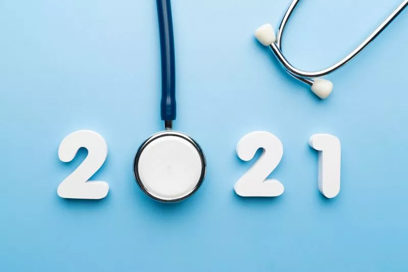 The numbers "2021" where the zero is the end of a stethoscope.